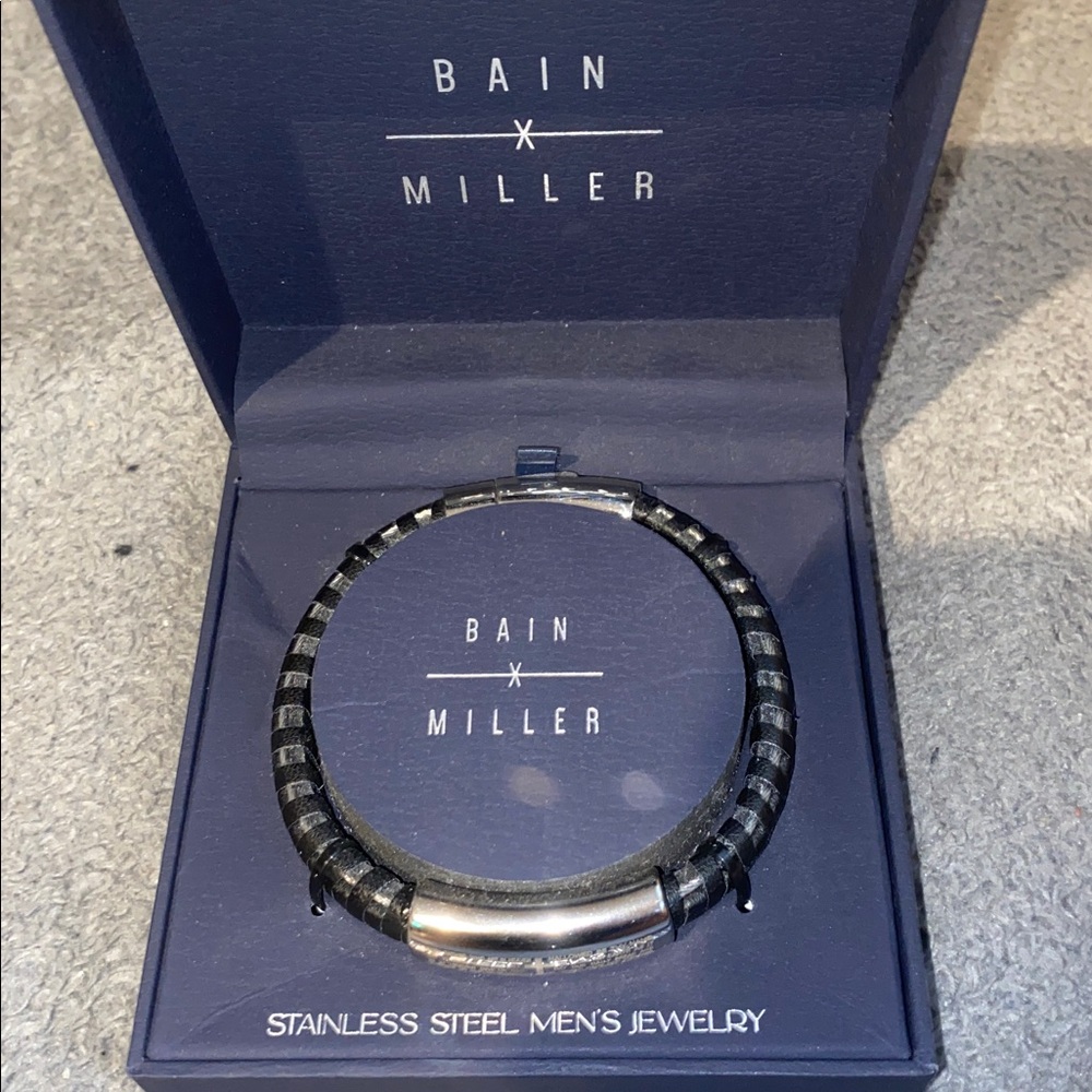 Bain x Miller Stainless Steel Men’s Bracelet that reads the prayer “Our Father”
